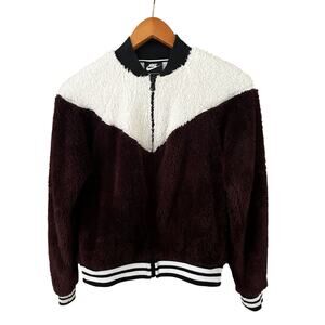 Nike Sherpa Burgundy/Purple White Fuzzy Fleece Bomber Jacket Women’s Sz Small
